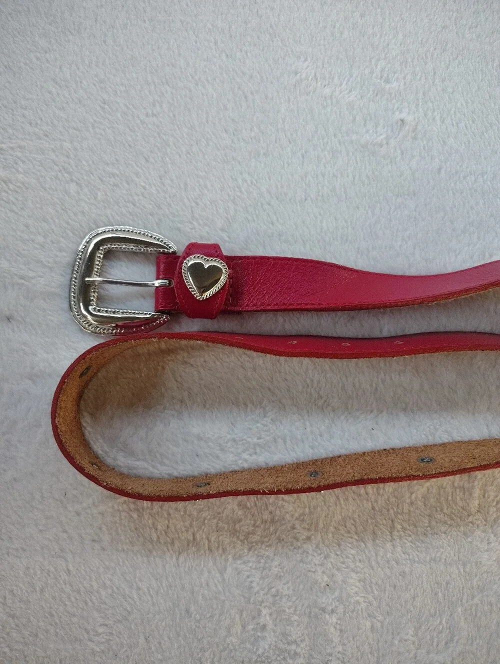 Red Heart Accent Women's Belt with Silver Buckle